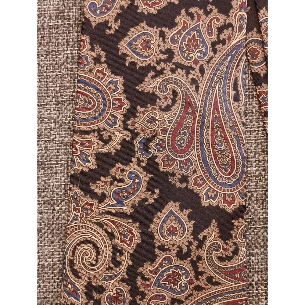 Tie 70s 80s 90s Y2K New Vintage Burt Pulitzer Silk Brown Blue 3.75 Wide 60 Long
